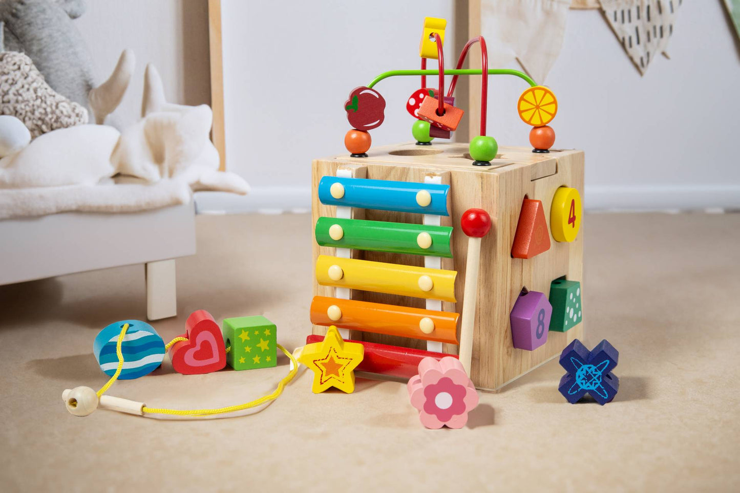 ChakaToys 8-in-1 Wooden Activity Cube Montessori Toy for Toddlers in Baby Nursery